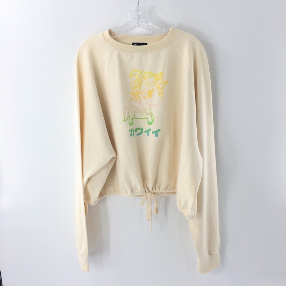Tokidoki Women Sweatshirt Tokimeki Unicorno Cropped Drawstring Ivory Sz 3XL - Picture 9 of 11